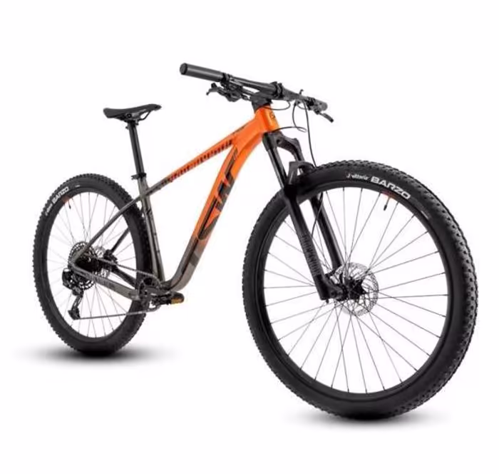 Mountain bike TSW laranja e grafite com garfo de suspensão